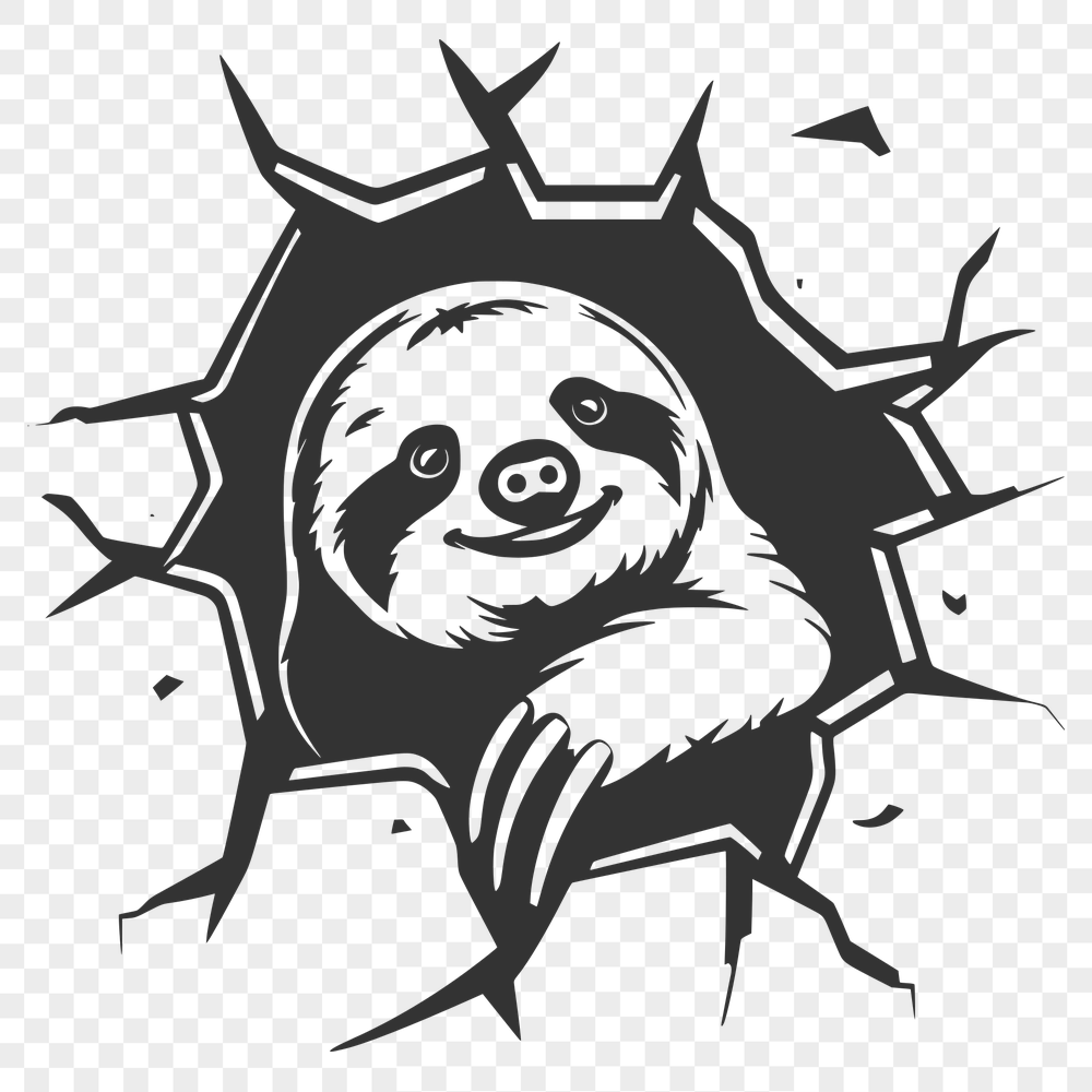 Beautiful Sloth Smashing Through Wall PNG