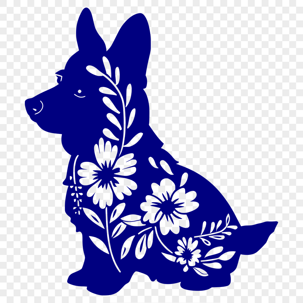 Floral Sitting Dog - SVG