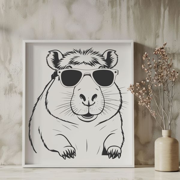 Whimsical Water Rat Wearing Shades A cartoon capybara wearing trendy sunglasses, suitable for various digital projects.