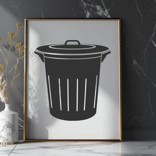 Household Waste Container Vector Art A simple vector illustration of a standard household trash can with a lid, suitable for printing or digital design.