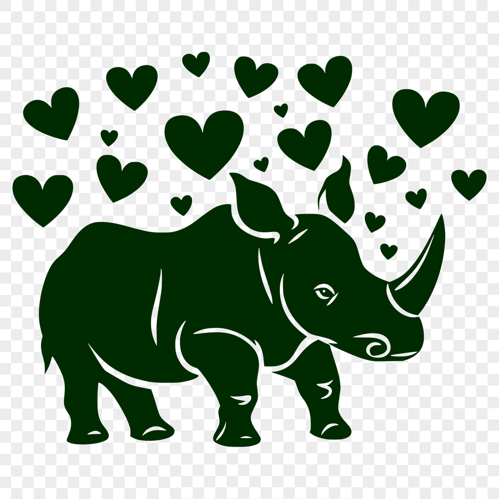 Vector Design of a Beautiful Rhino with Love Hearts A rhino illustration designed as a vector graphic, suitable for various design projects.