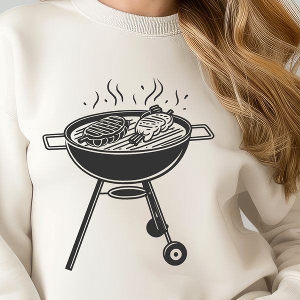 Stylized Grilling Scene A stylized illustration of a barbecue grill with food sizzling on the grates.