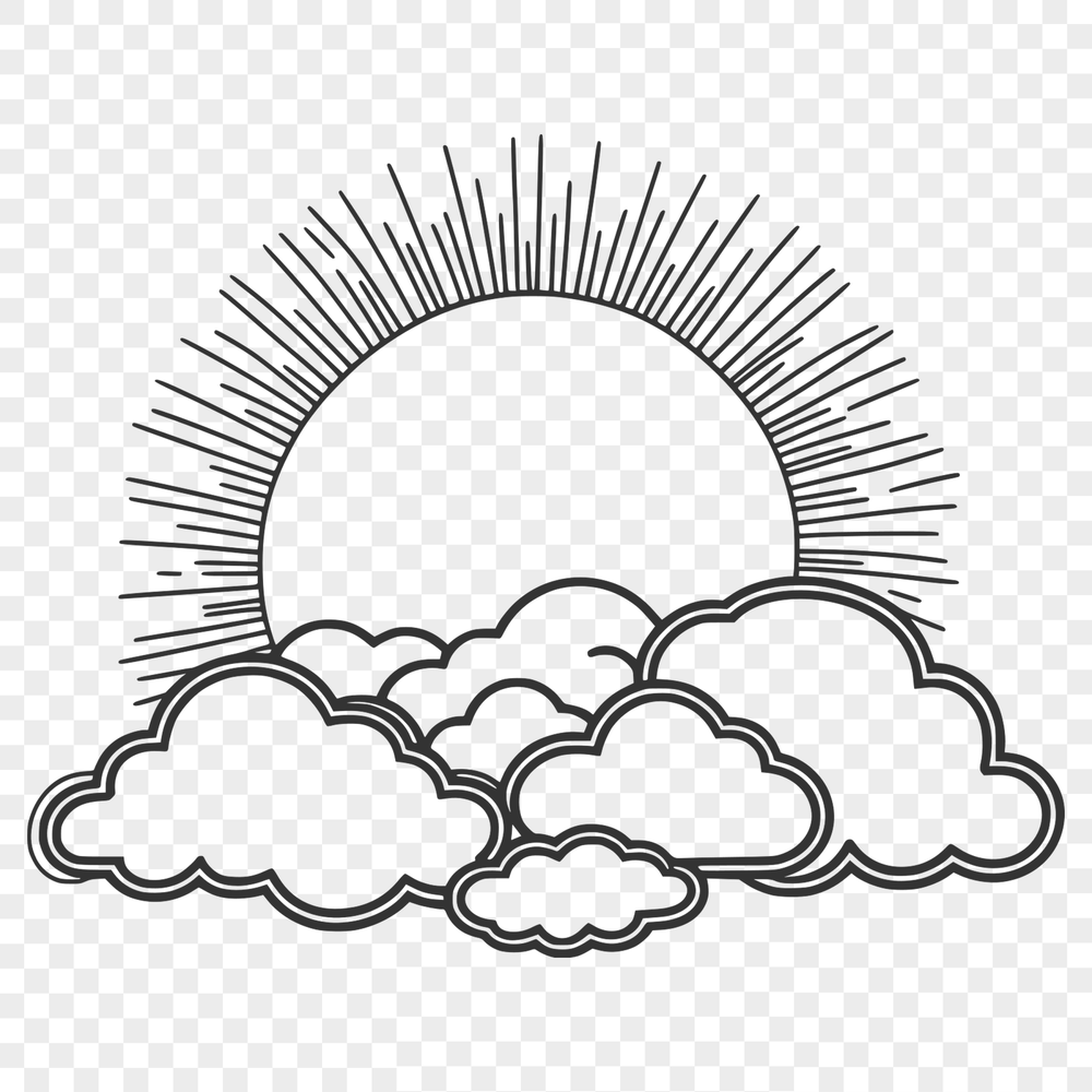 Beautiful Weather Illustration A high-resolution graphic illustration of a sun in various weather conditions with clear blue sky and fluffy white clouds.