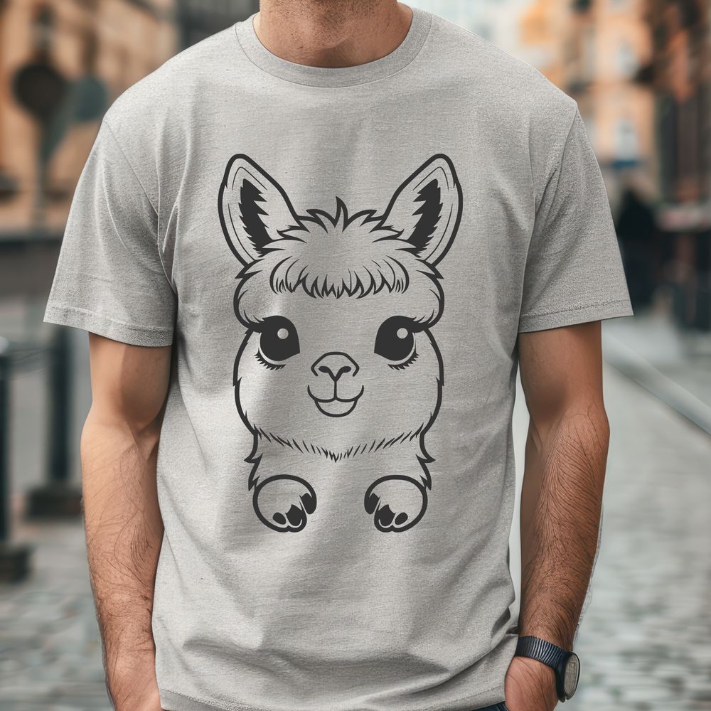Soft Faced Alpaca Silhouette A vector graphic representation of a domesticated mammal with soft fur and a gentle expression.