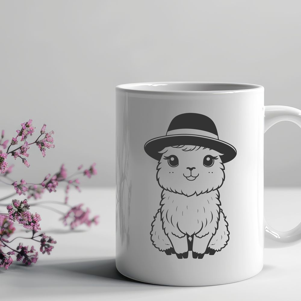 Cute Alpaca SVG Design An illustration of a friendly-looking South American camelid animal with soft fur and long neck.