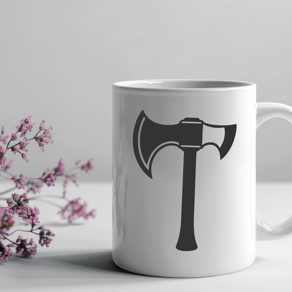 Wooden Axe Head Illustration A detailed illustration of a wooden-handled axe head with a sharp blade.