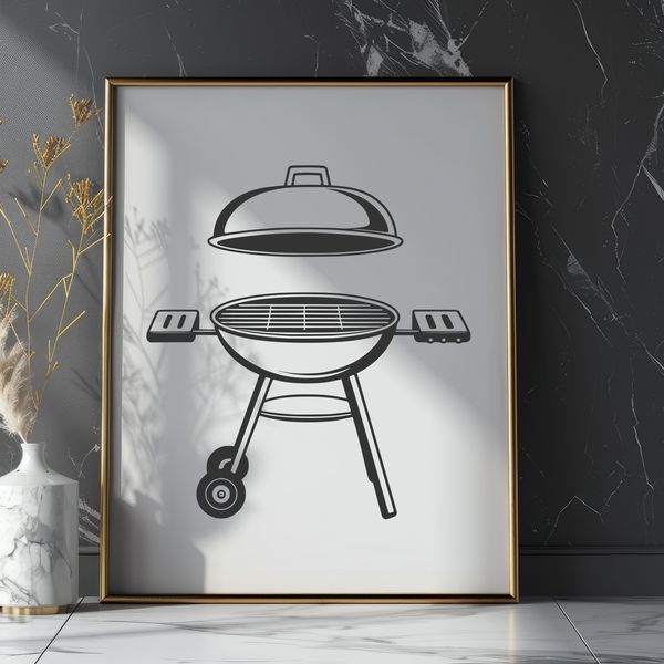 Colorful BBQ Vector Art A vector illustration of a barbecue grill with utensils and food on the side.