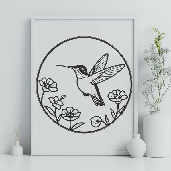 A colorful hummingbird perched on a floral branch, suitable for clip art and vector design.