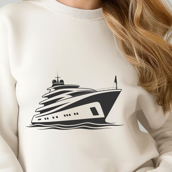 SVG Yacht Graphic A high-quality vector illustration of a boat with detailed lines and curves.