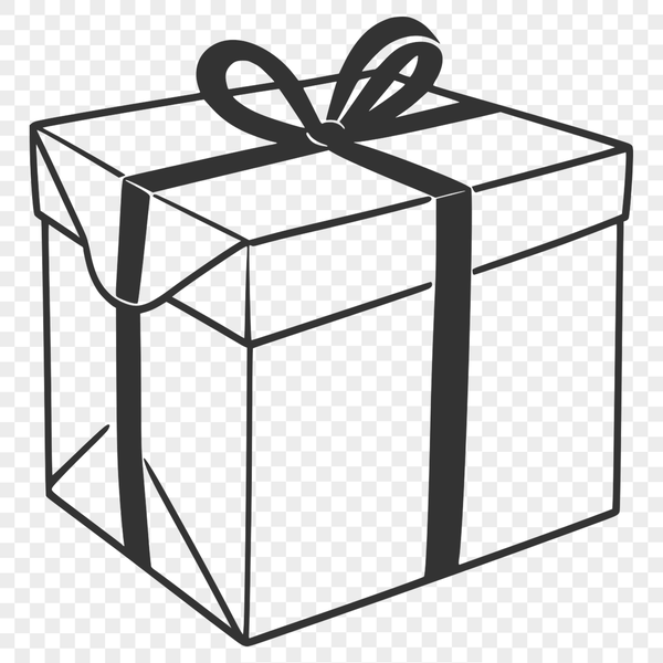 A minimalist outline drawing of a rectangular present box in a clean design style.
