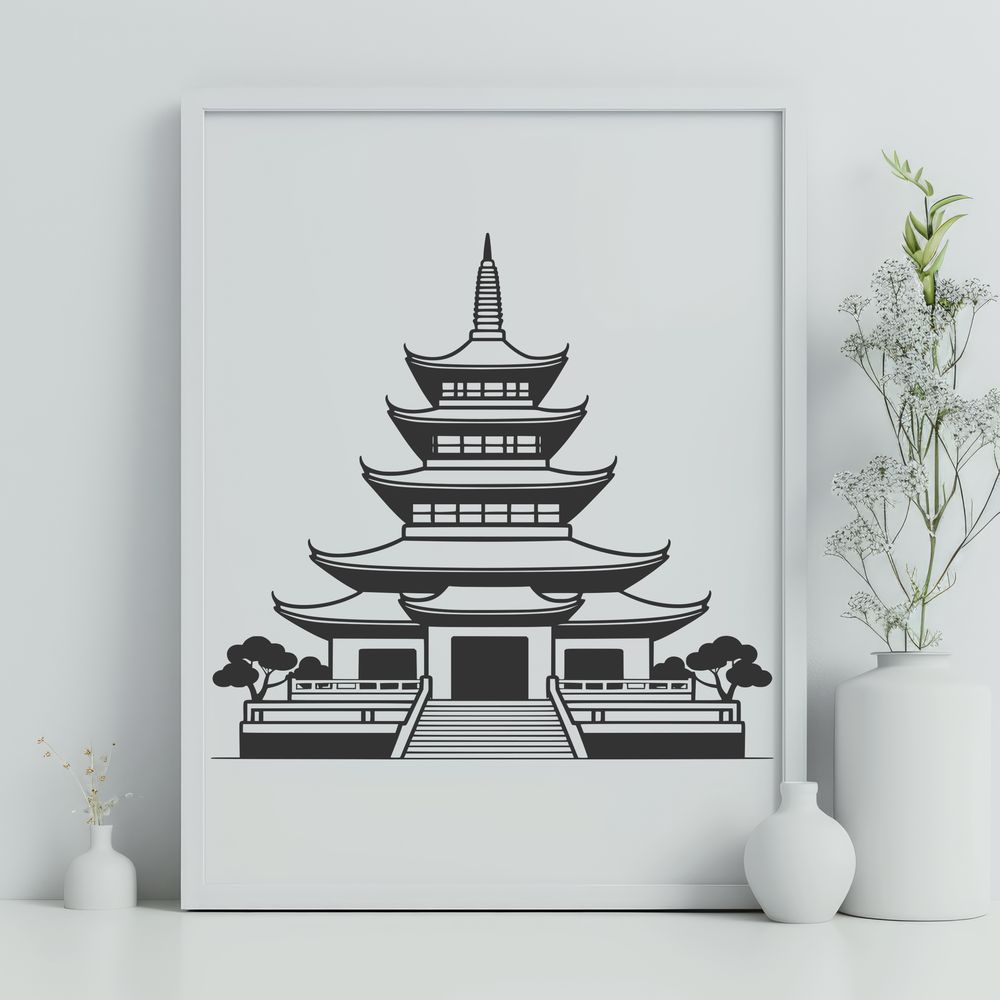Vibrant Buddhist Architecture Illustration Buddhist temple exterior with intricate architecture and ornate details in vector format.