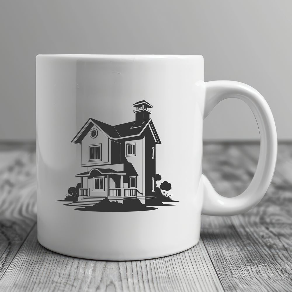 Symmetrical Abode Illustration A 2D illustration of a house with a symmetrical design.