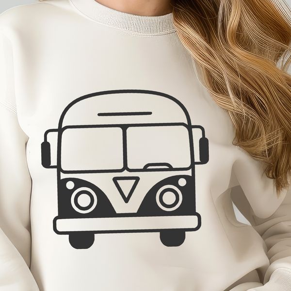Bold Line Bus Design A simple illustration of a bus with bold lines and basic shapes.