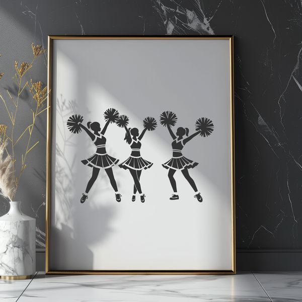 Female Cheerleader Vector Graphic A young female cheerleader in a uniform and pom-poms, perfect for vector design projects.