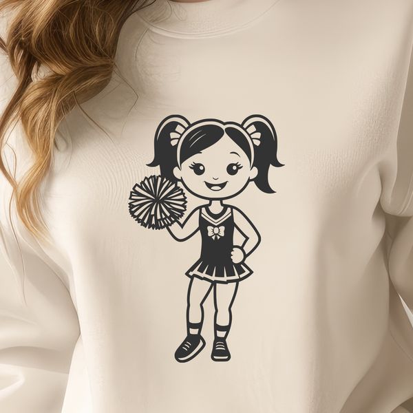 Cheerleader Illustration A vector graphic illustration of a young girl dressed in a cheerleading outfit, perfect for various designs and projects.