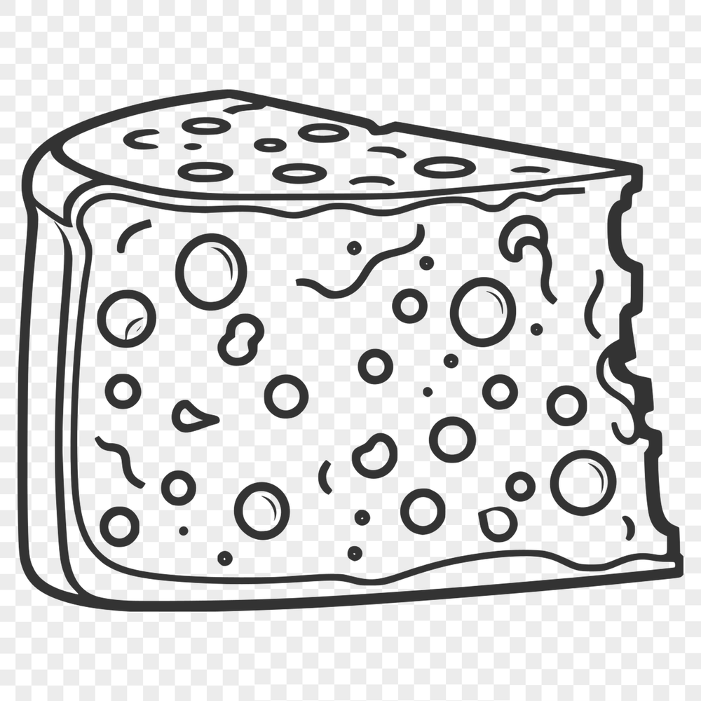 Beautiful Cut-Out Cheese Illustration A cut-out illustration of a wedge-shaped cheese with a smooth texture.