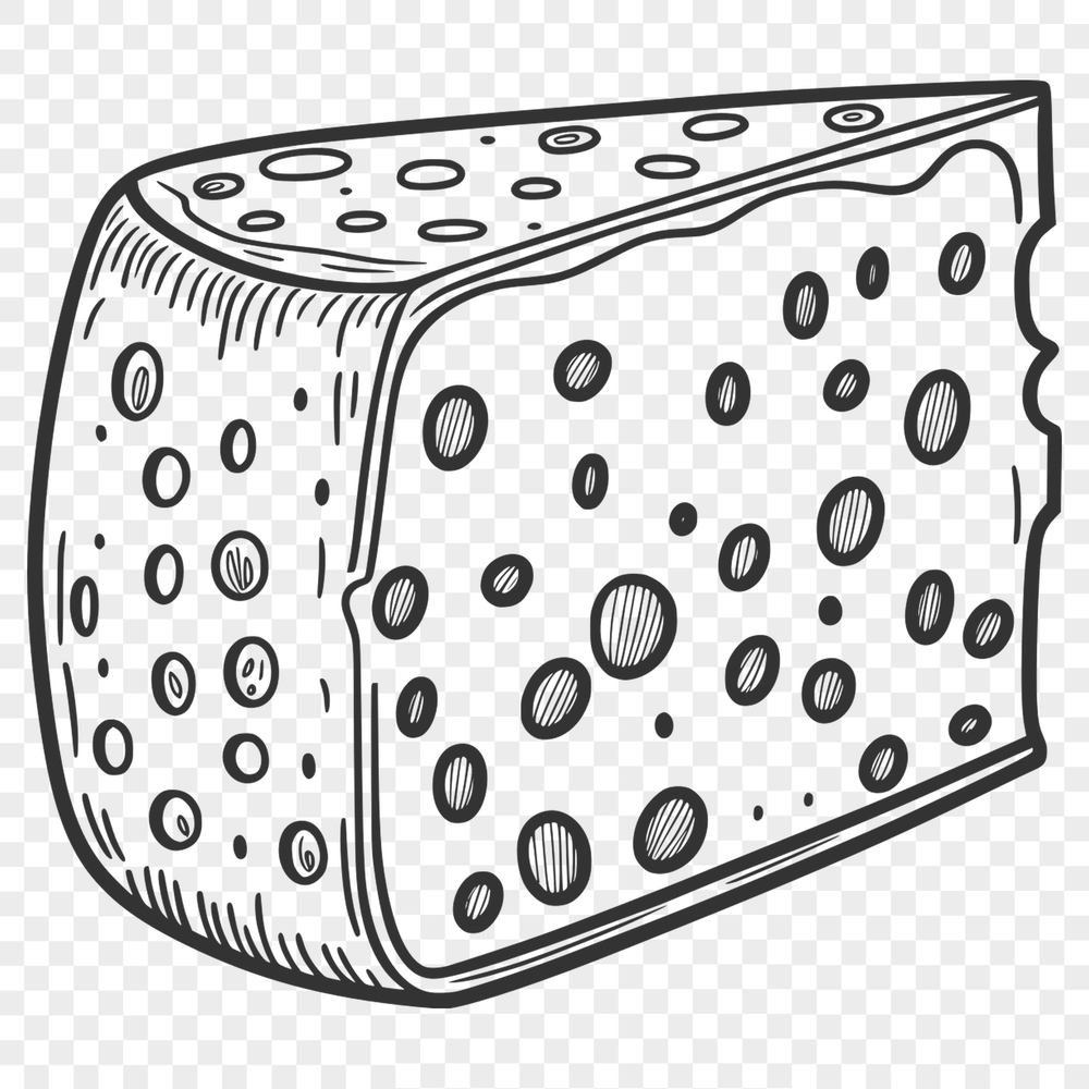 Vector Artistic Cheese Design SVG File A digital illustration of a cheese wheel made from vector shapes and lines.
