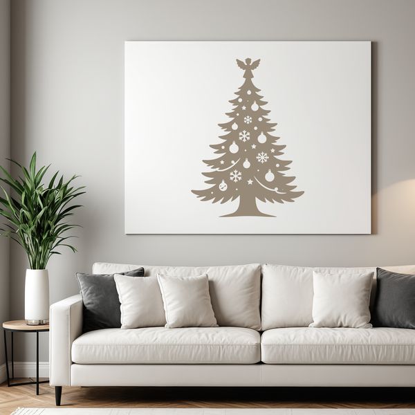 An elegant vector graphic representation of a decorated Christmas tree silhouette.