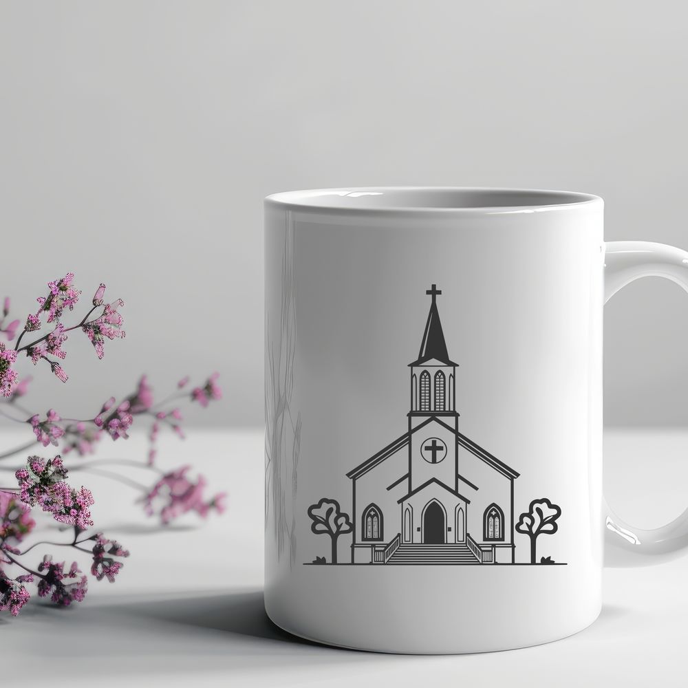 Detailed Christian Church Building SVG A detailed illustration of a traditional Baptist church building with a steeple.