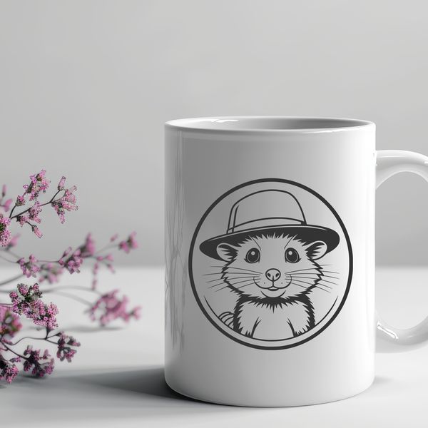 Cartoon Possum Wearing a Hat A cartoon illustration of a possum wearing a hat, suitable for use in graphic design projects.
