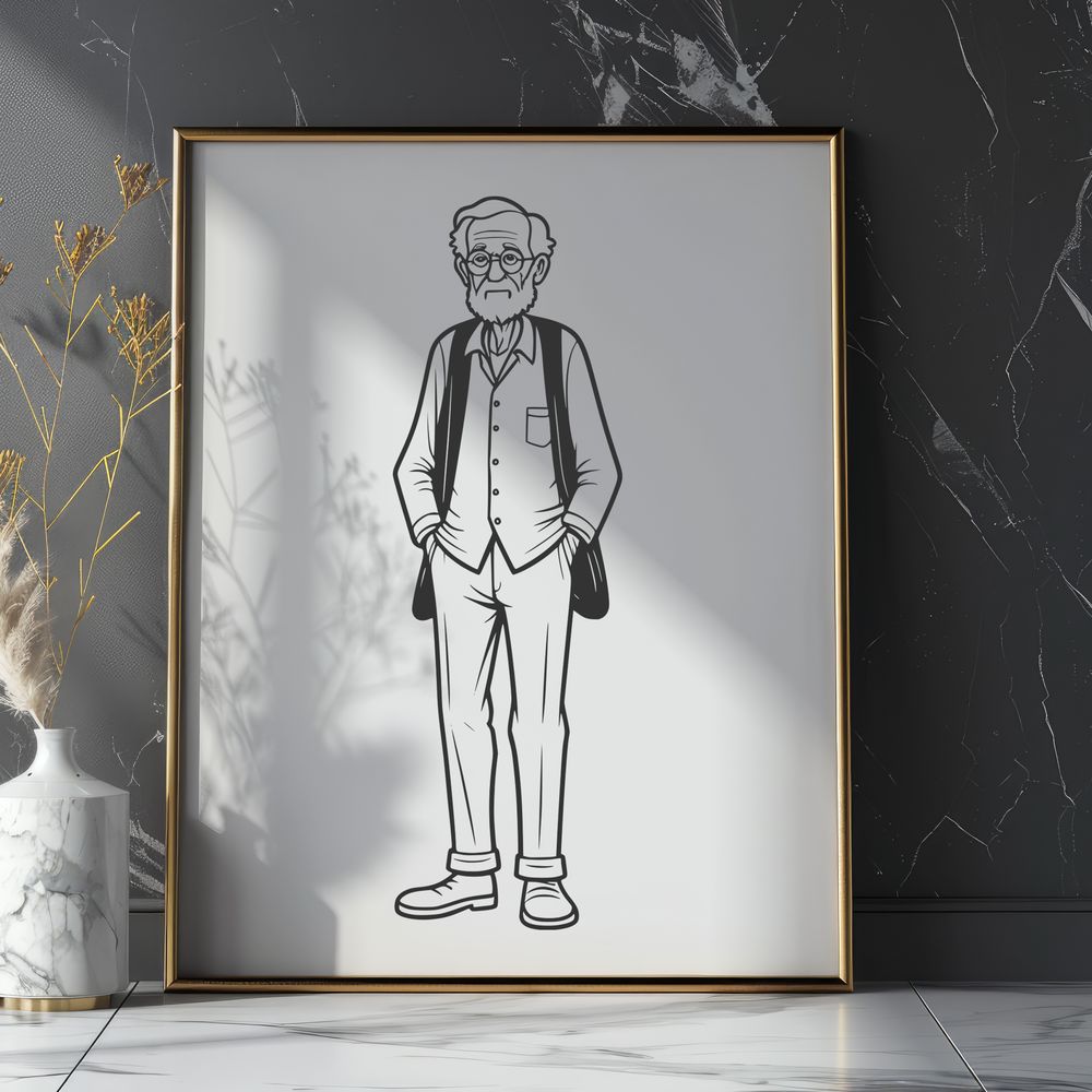 Simple Line Art Male Silhouette Silhouette of an older male adult in simple line art style.