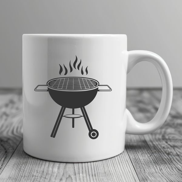 A BBQ Grill Illustration for Your Designs A detailed illustration of a grill and cooking utensils on a flat surface.