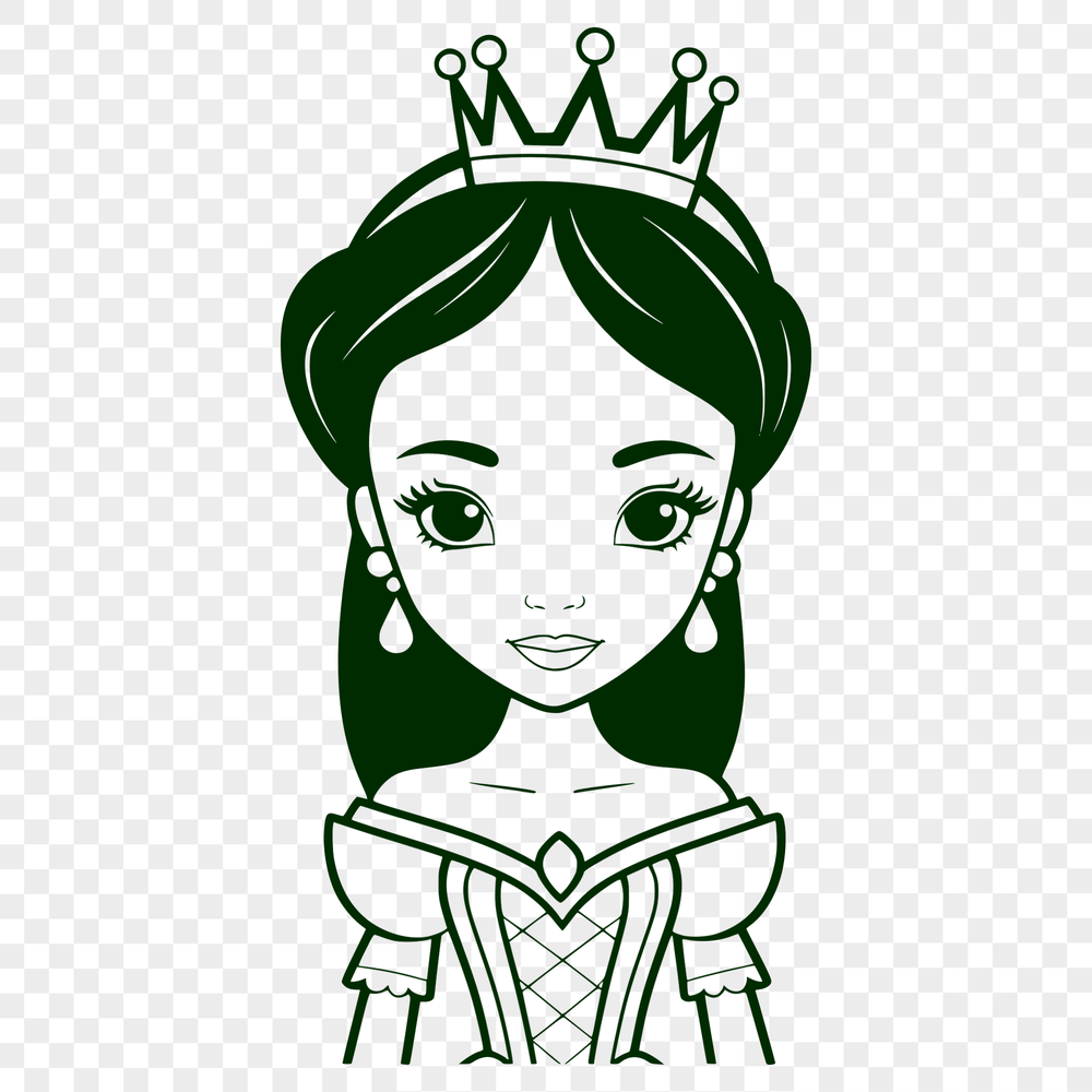 A vector graphic design of a smiling girl dressed as a princess, suitable for crafting projects or digital use.