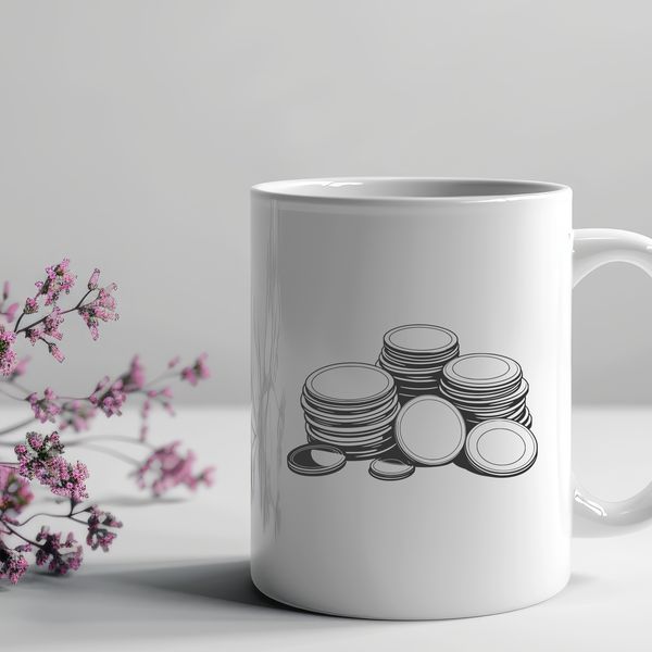 Coins Illustration A detailed illustration of various denominations of coins, suitable for vector art and graphic design.