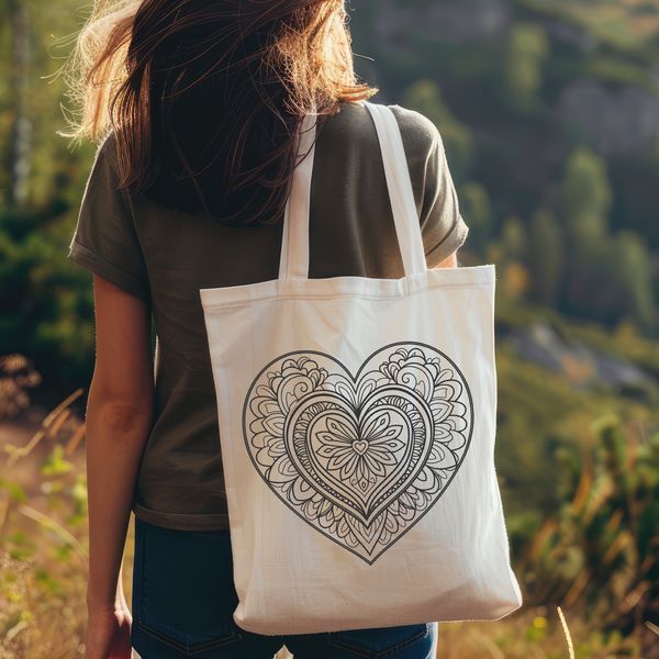 An intricate vector art illustration of a love heart surrounded by a patterned mandala border.
