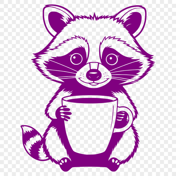 Whimsical Coffee Critter Vector Art A raccoon character sitting next to a coffee cup, created as a vector graphic.