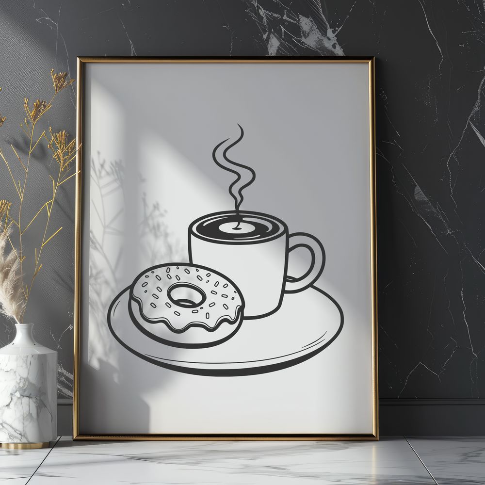 Donut on a Cup Background Illustrated donut on a white coffee cup background.