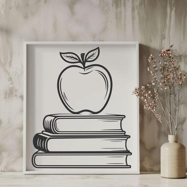 Education SVG Clip Art Illustration Illustrated apple book with educational theme for teaching purposes.