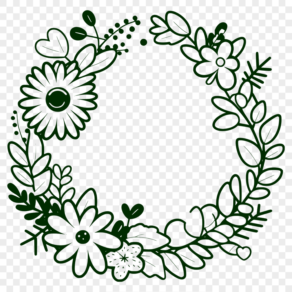 Beautiful Floral Wreath SVG Template A digital floral wreath design created as a scalable vector graphic (SVG) file, ideal for various applications.