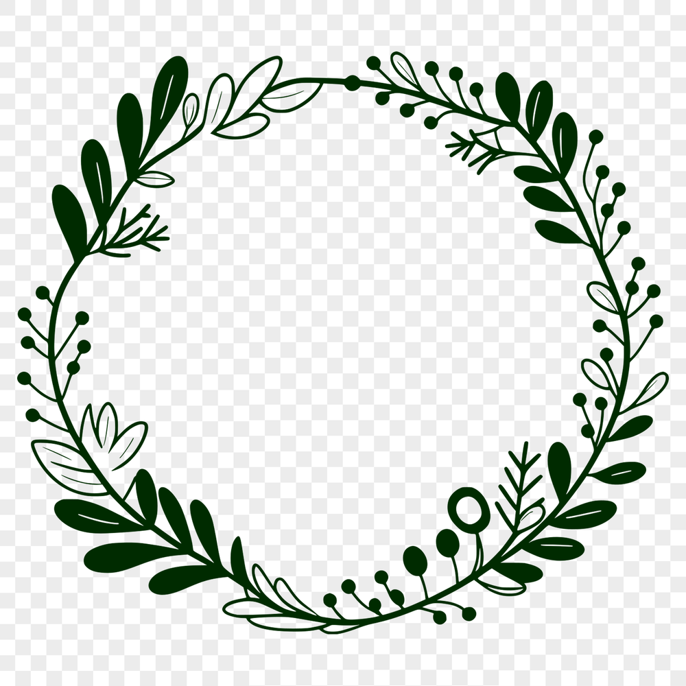 Interlocking Blooms Wreath Illustration A floral wreath design made from interlocking flowers and leaves.