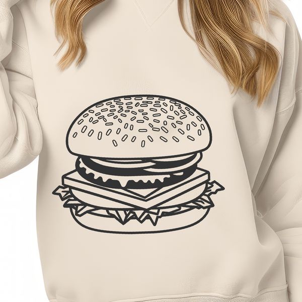 Beautiful Hamburger Design A simple illustration of a classic cheeseburger with a beef patty, lettuce, tomato, and cheese on a toasted bun.