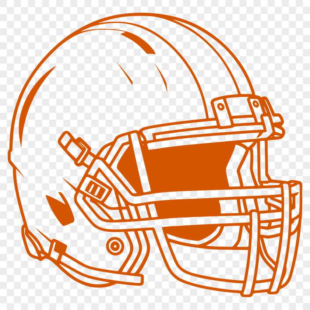 An American football with a protective football helmet.