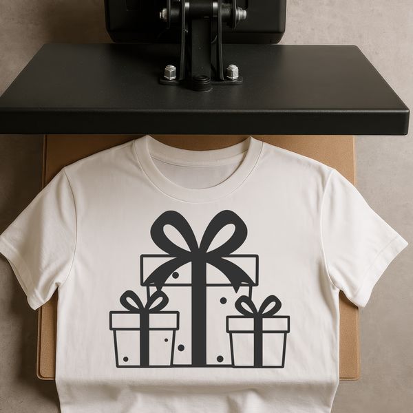 A simple vector illustration of a gift box with wrapping paper and ribbon.