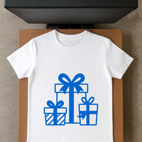 A simple vector design of a gift box wrapped with festive ribbons, suitable for Christmas or birthday celebrations.