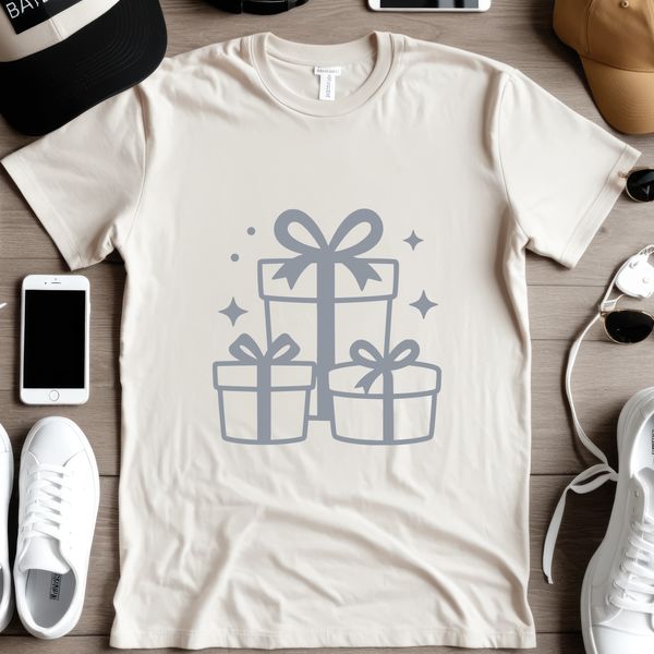 A simple, hand-drawn illustration of a wrapped gift box with a ribbon and bow.