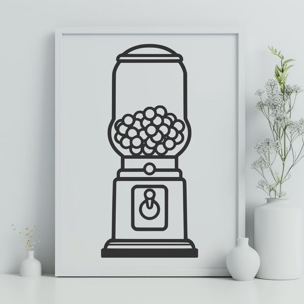 Colorful Retro Styled Vector Graphic A 3D illustration of a vintage-style gumball machine, created as a vector graphic for digital use.