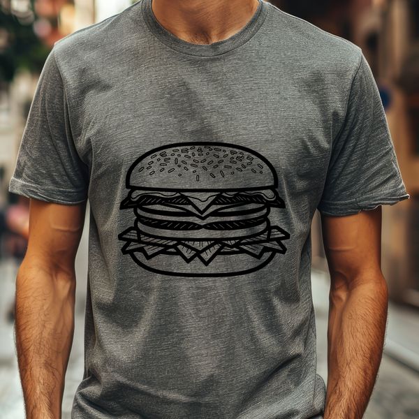 Classic Grill Icon A vector illustration of a classic cheeseburger with a beef patty, lettuce, tomato, and cheese on a toasted bun.