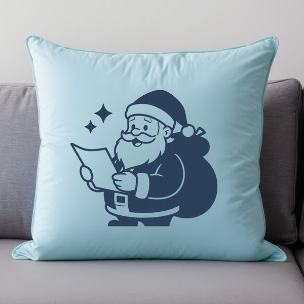 A stylized illustration of Santa Claus in a festive holiday setting.