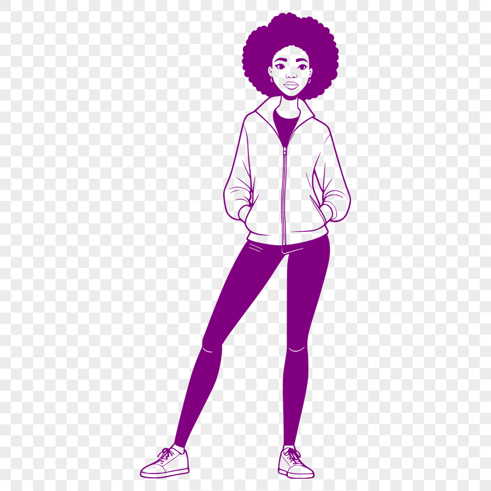 Cute Graphic Clip Art Design A young girl with a neutral expression, designed as a simple vector graphic for personal or commercial projects.