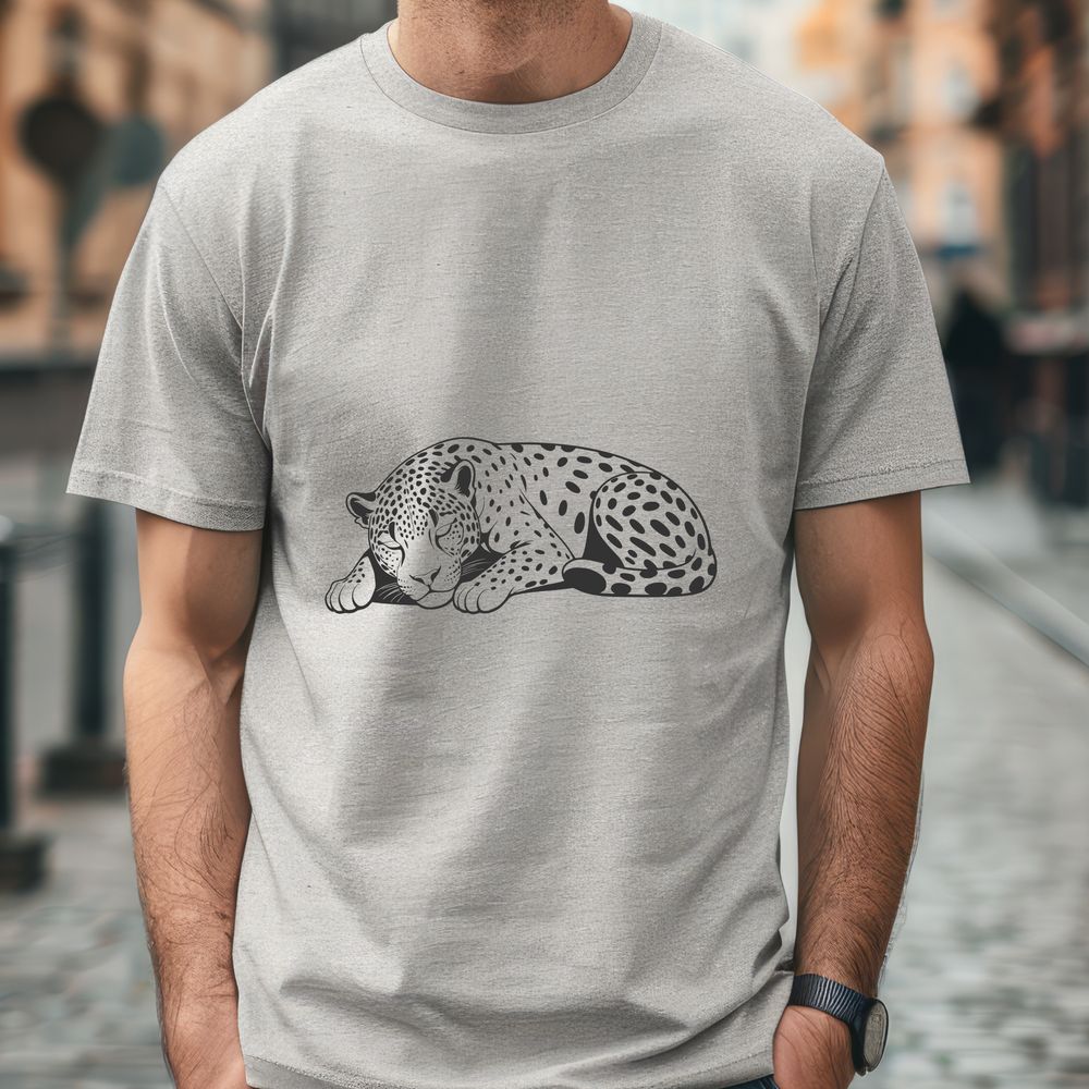 Relaxed Feline Form A large cat with distinctive spots is resting in a relaxed pose.