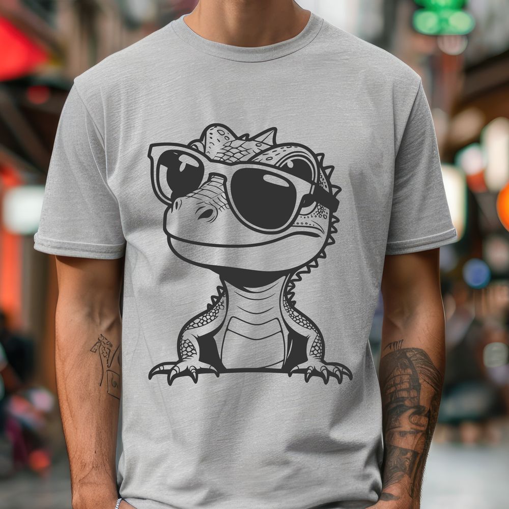 Reptile Wear Colorful lizard icon wearing sunglasses in vector format.