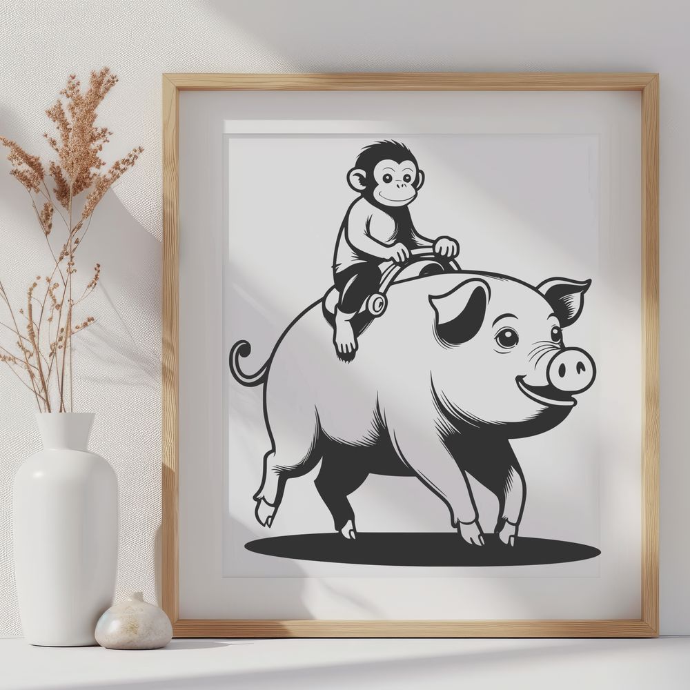 Cartoon Monkey Pig Design A cartoon monkey-pig hybrid animal created using vector art for cutting machines like Cricut.