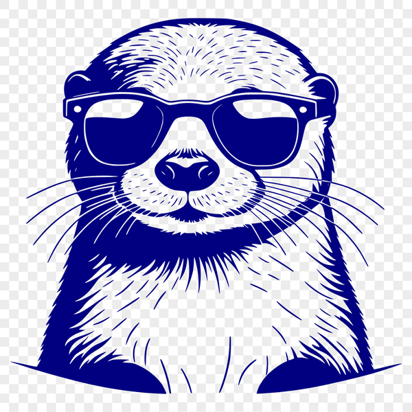 An otter wearing sunglasses in a playful pose.