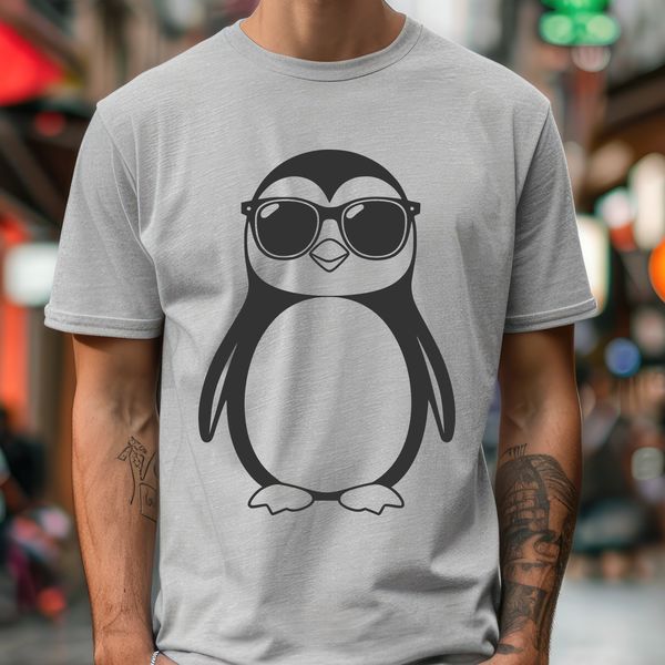 Stylized Penguin in Shades A stylized penguin wearing sunglasses in a vector format, suitable for various design applications.
