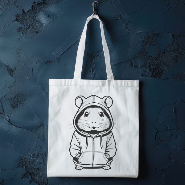 Whimsical Hamster in Hoodie A small cartoon hamster wearing a hooded sweatshirt.