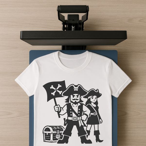 A vector graphic illustration of a pirate character in various poses.